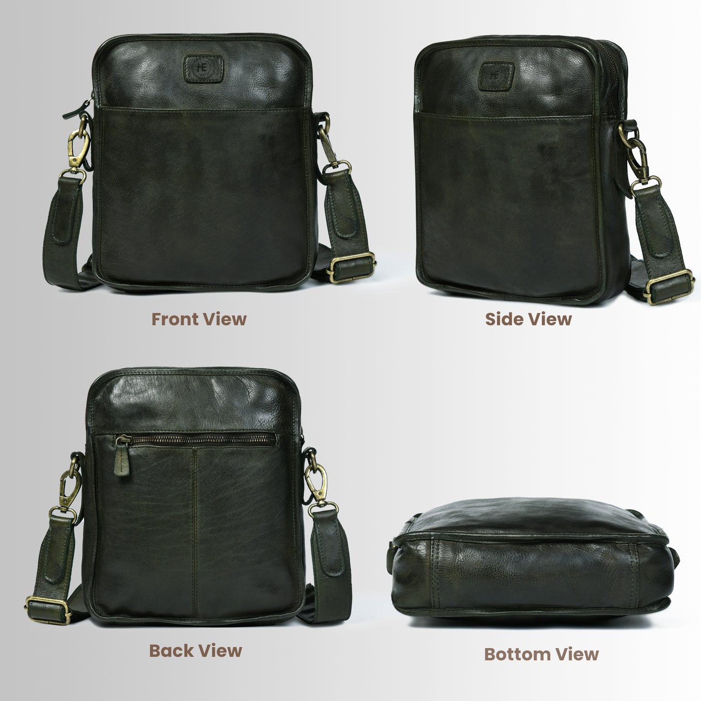 Leather Square Crossbody Bag - Olive Green