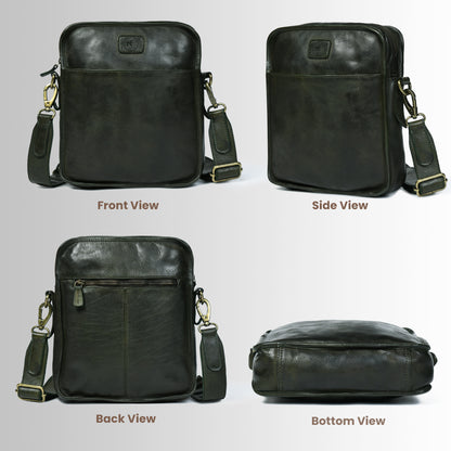 Leather Square Crossbody Bag - Olive Green