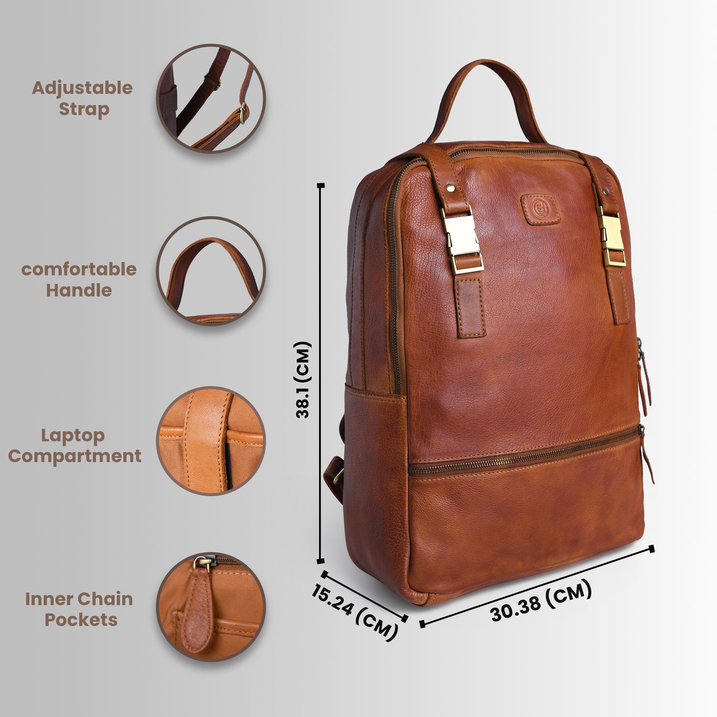 The Marlowe - Leather Backpack with Gold Buckle Straps