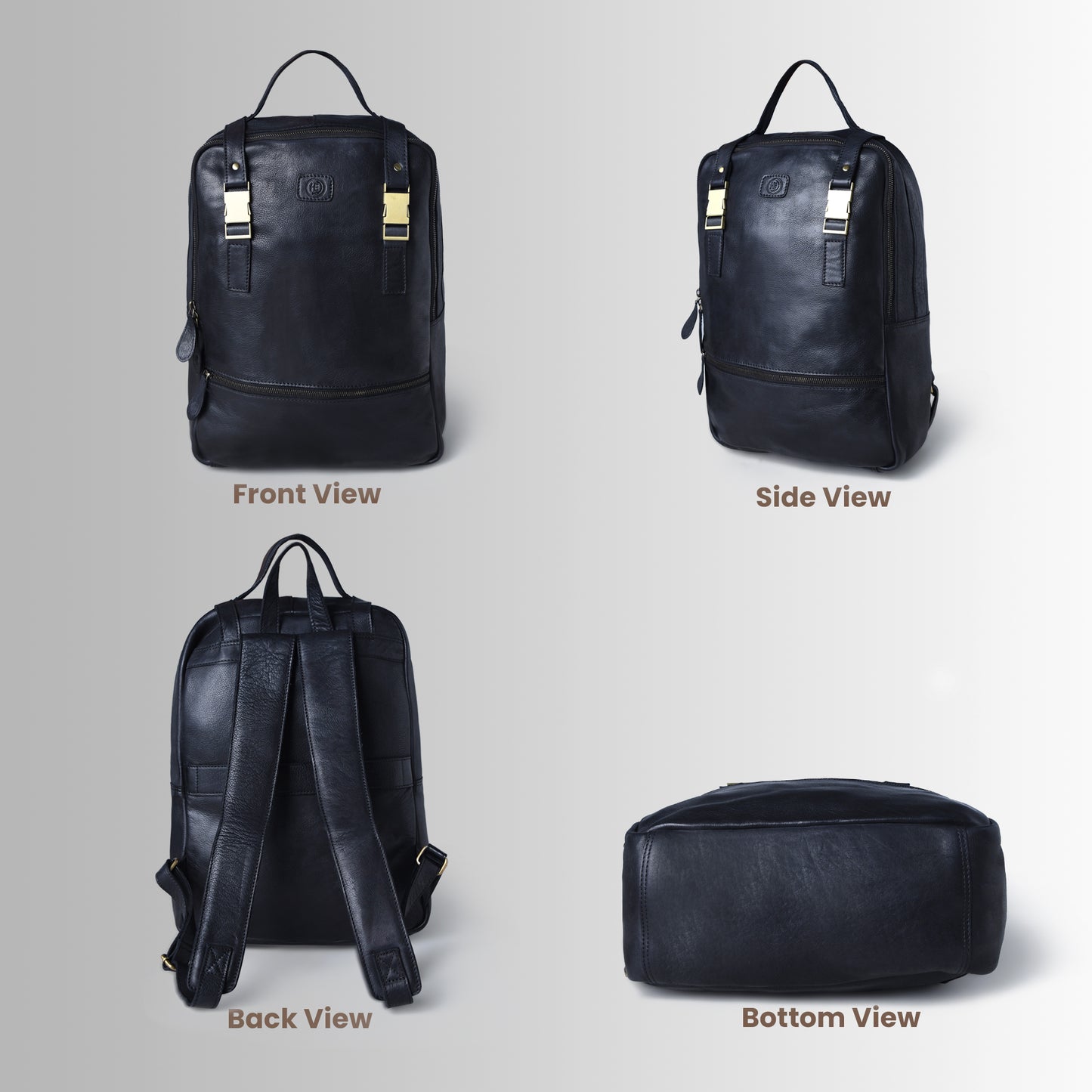 The Marlowe - Leather Backpack with Gold Buckle Straps
