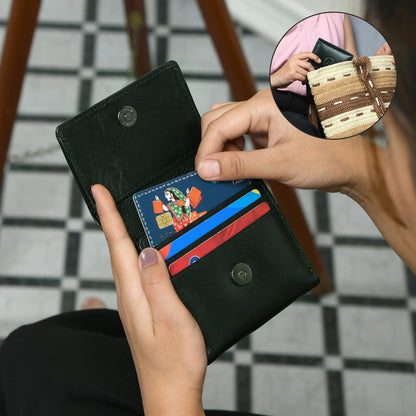 Minimalist Leather Wallet with Coin Pocket - Olive Green