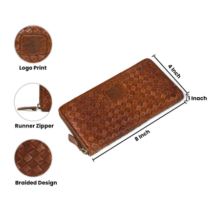 Lattice Hand-Woven Leather Zip-Around Wallet