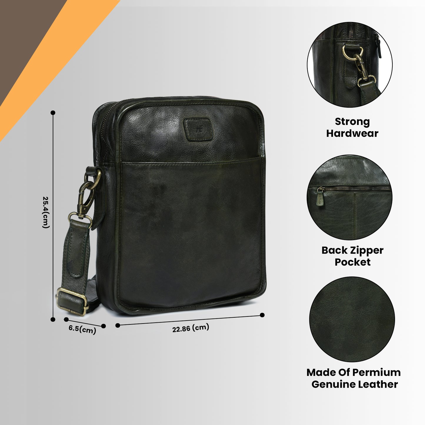 Leather Square Crossbody Bag - Olive Green