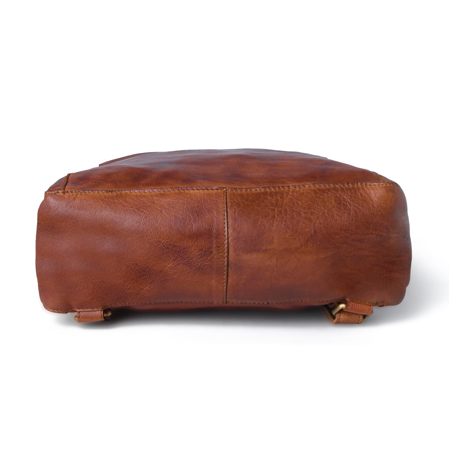 A brown leather rectangular ottoman or stool cushion with visible grain and stitched seams, photographed on a clean white background.