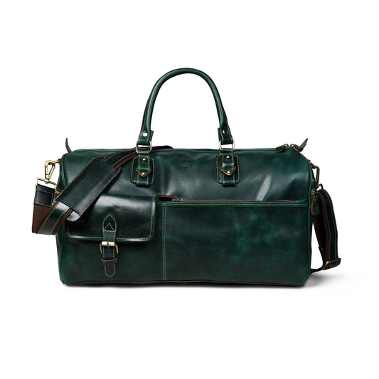 Classic Leather Travel Duffle – Top-Zip Design - Forest Green