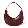 Burgundy Leather Party Bag - front view of half moon croc shoulder bag, handcrafted buffalo leather | Hema Emporium