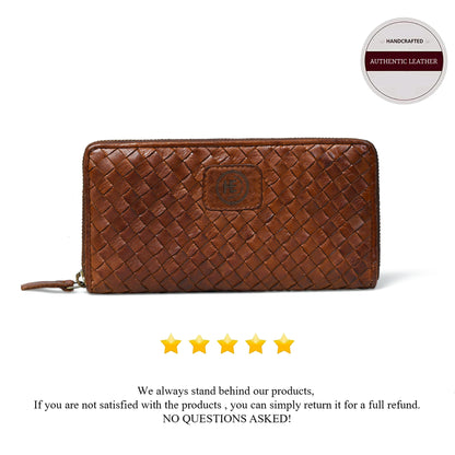 Lattice Hand-Woven Leather Zip-Around Wallet