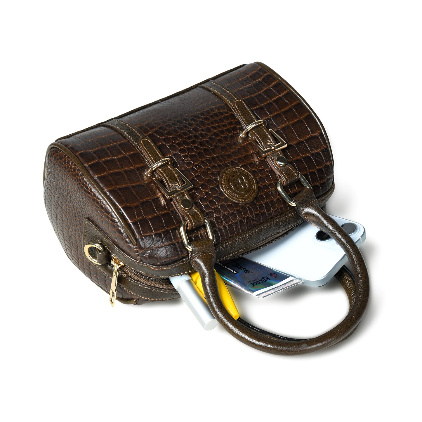 Textured Barrel Satchel - Tan Brown
