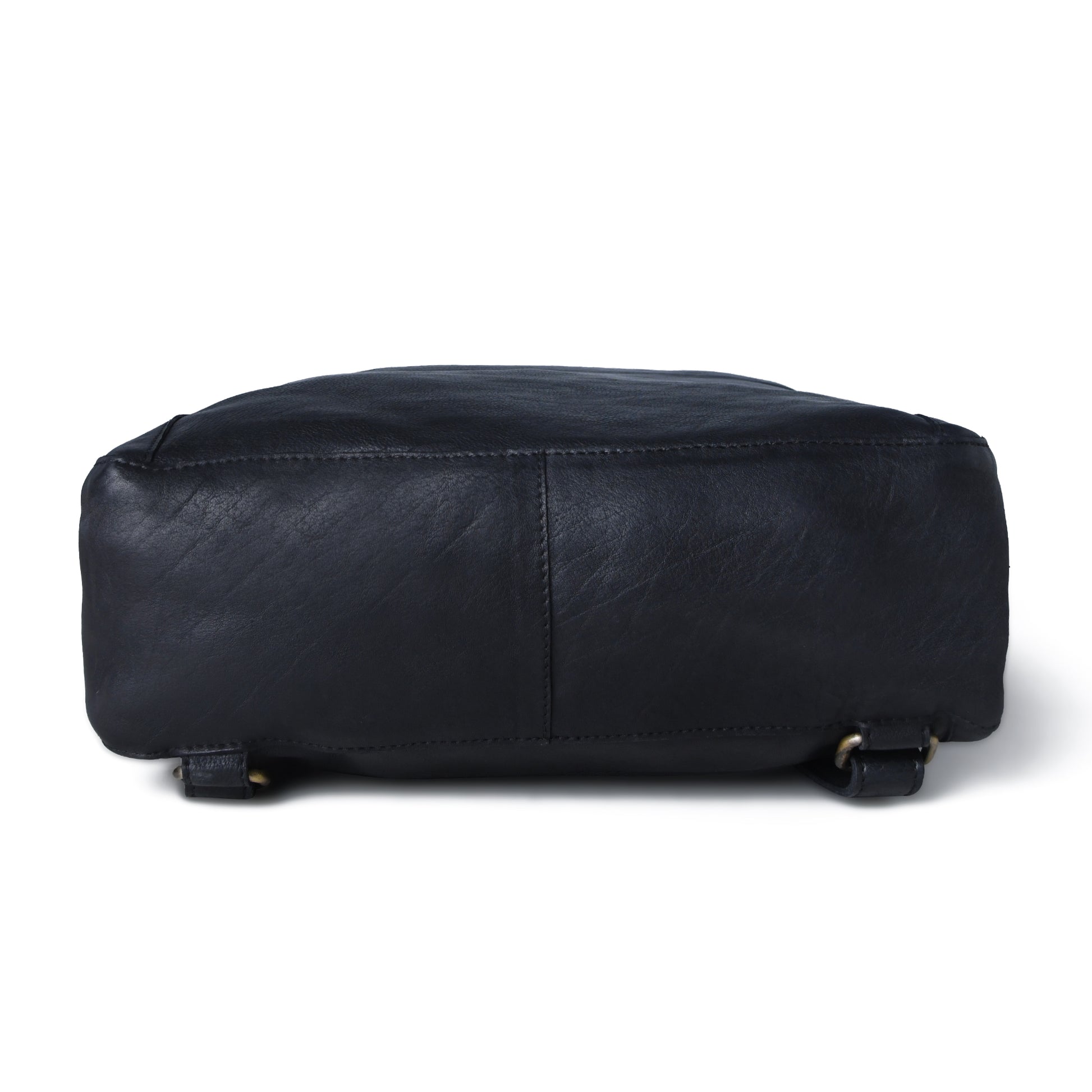 Black leather bag on a light gray background