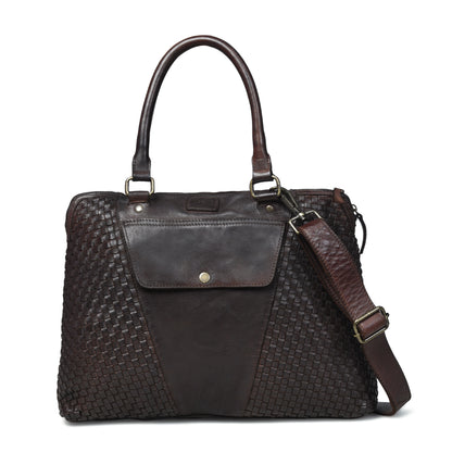 Handwoven Leather Tote Bag for Women with Trolley Sleeve