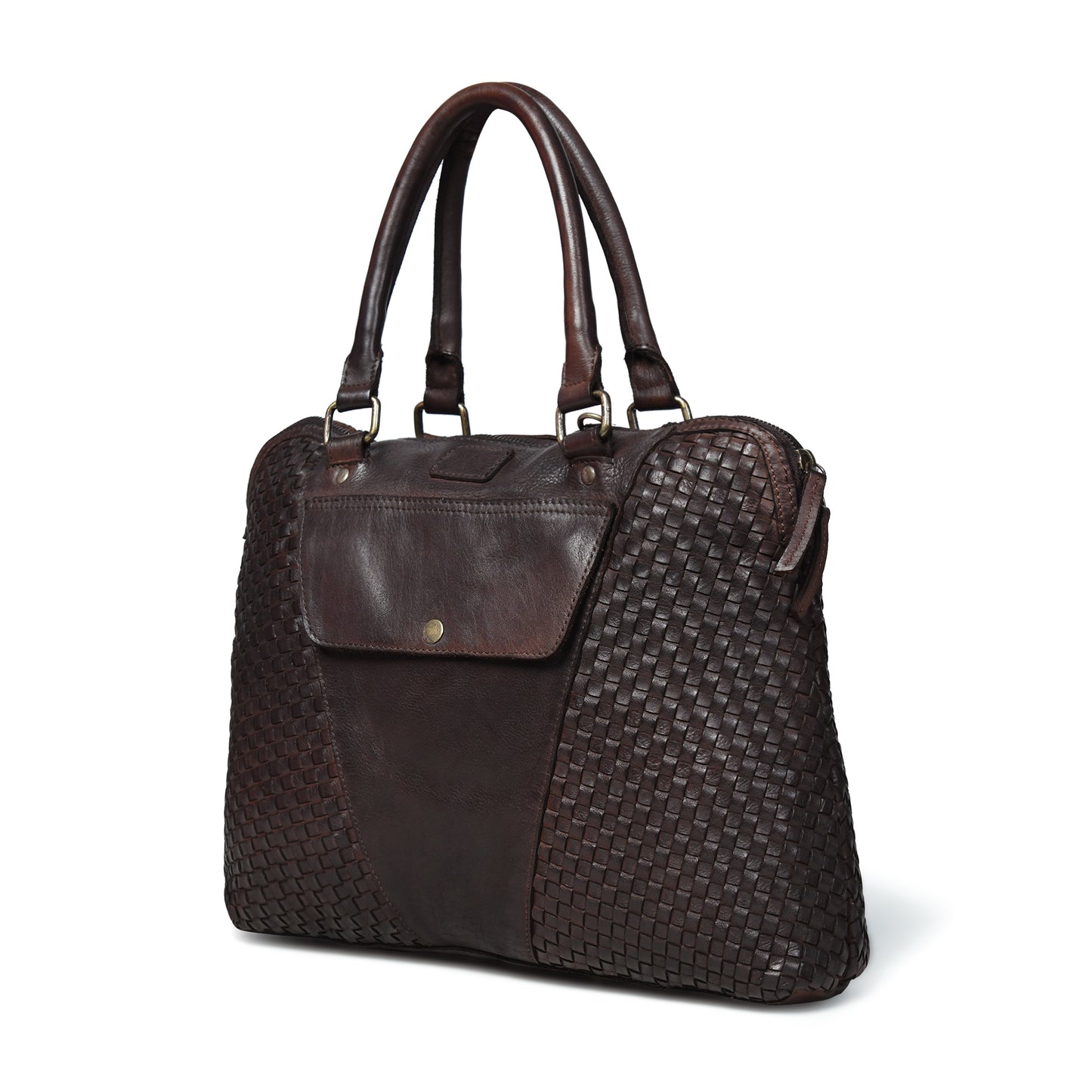 Handwoven Leather Tote Bag for Women with Trolley Sleeve