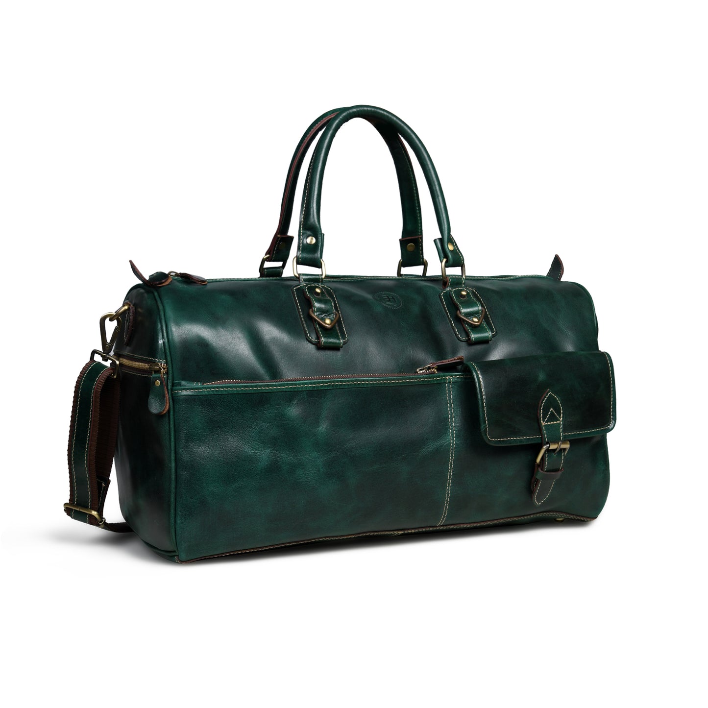 Classic Leather Travel Duffle – Top-Zip Design - Forest Green