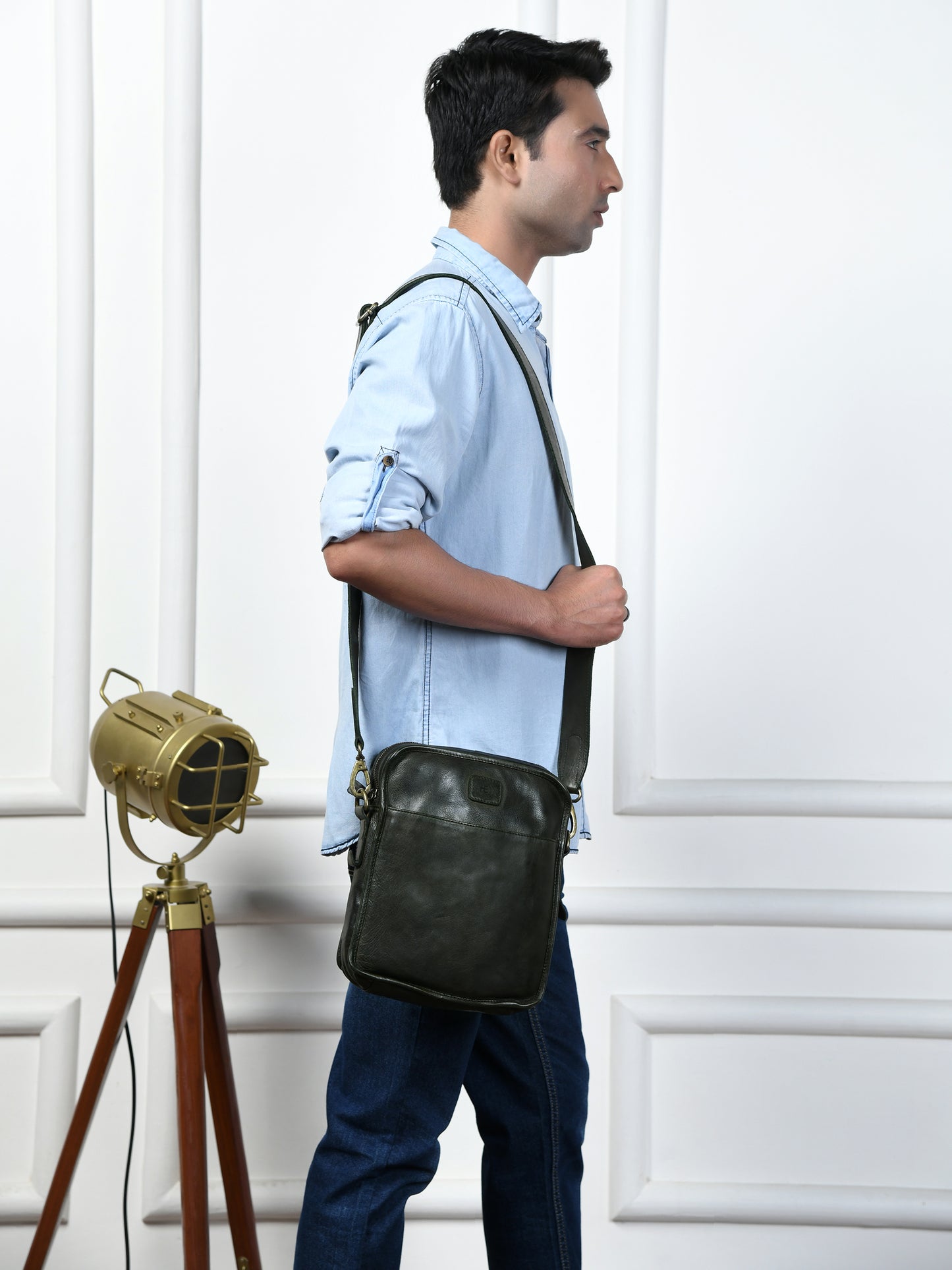 Leather Square Crossbody Bag - Olive Green