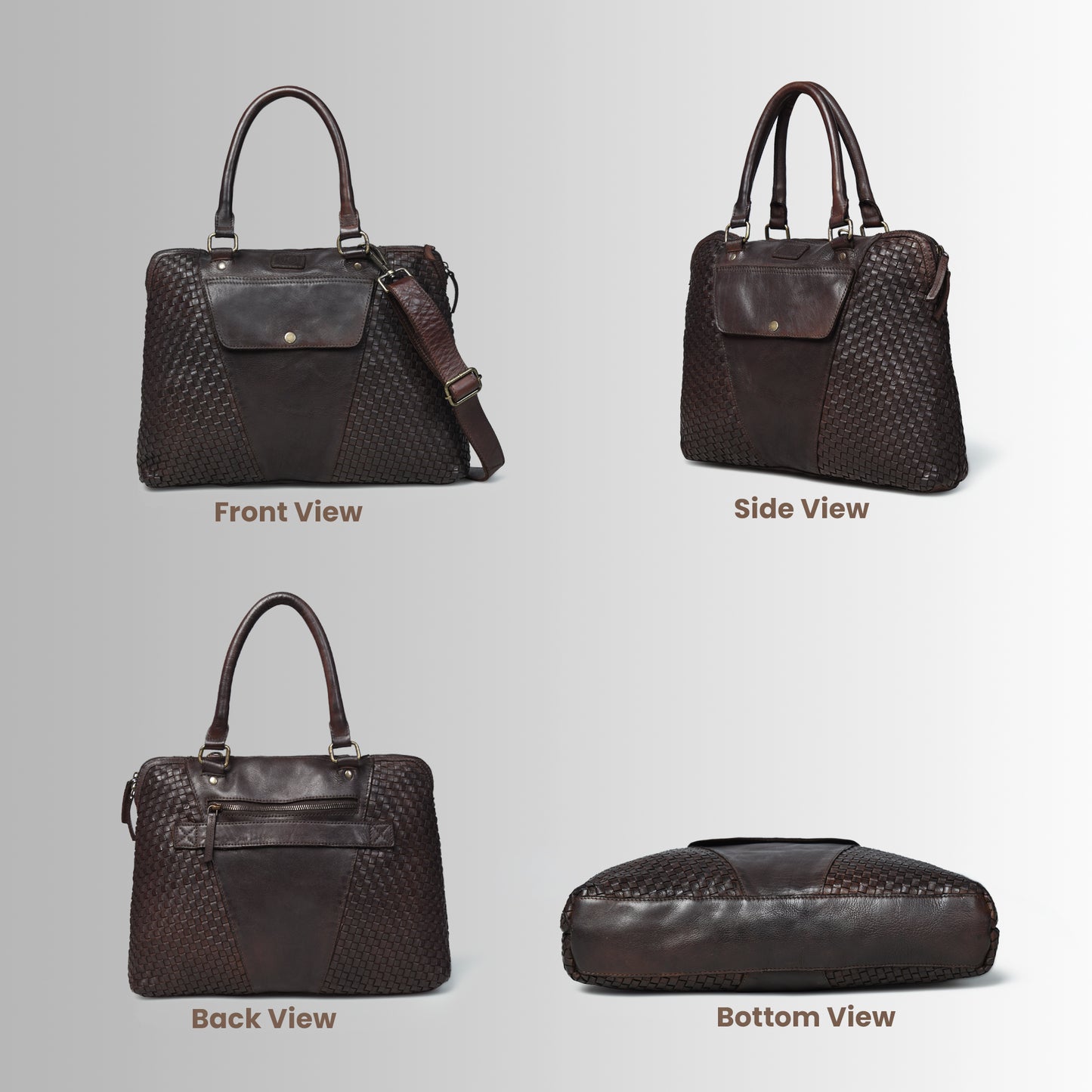Handwoven Leather Tote Bag for Women with Trolley Sleeve