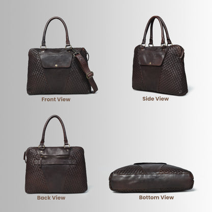 Handwoven Leather Tote Bag for Women with Trolley Sleeve