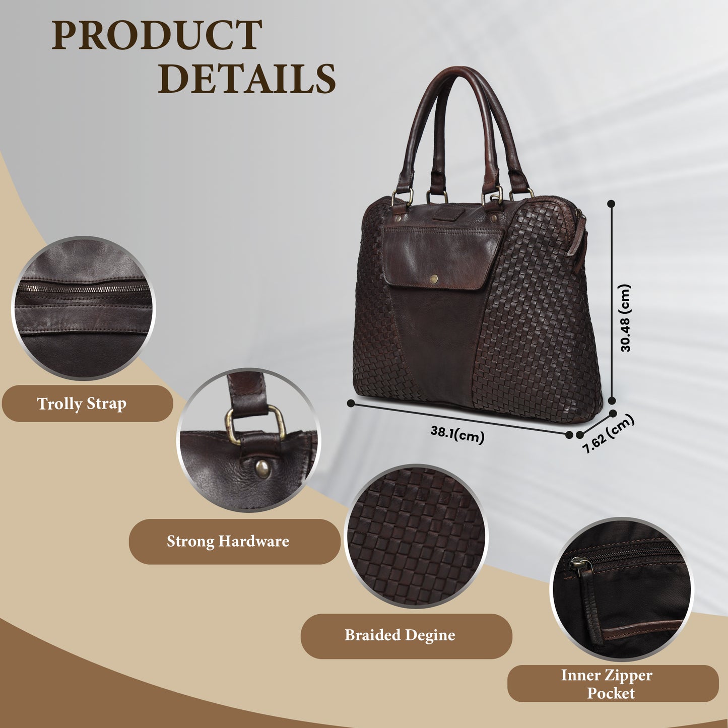 Handwoven Leather Tote Bag for Women with Trolley Sleeve