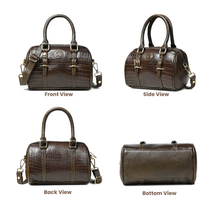 Textured Barrel Satchel - Tan Brown