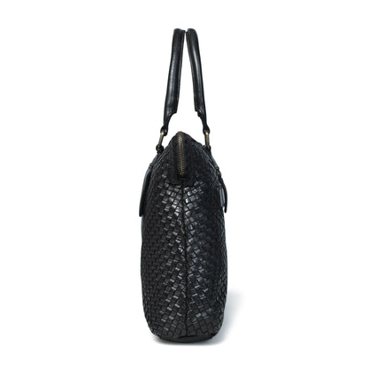 Handwoven Leather Tote Bag for Women with Trolley Sleeve
