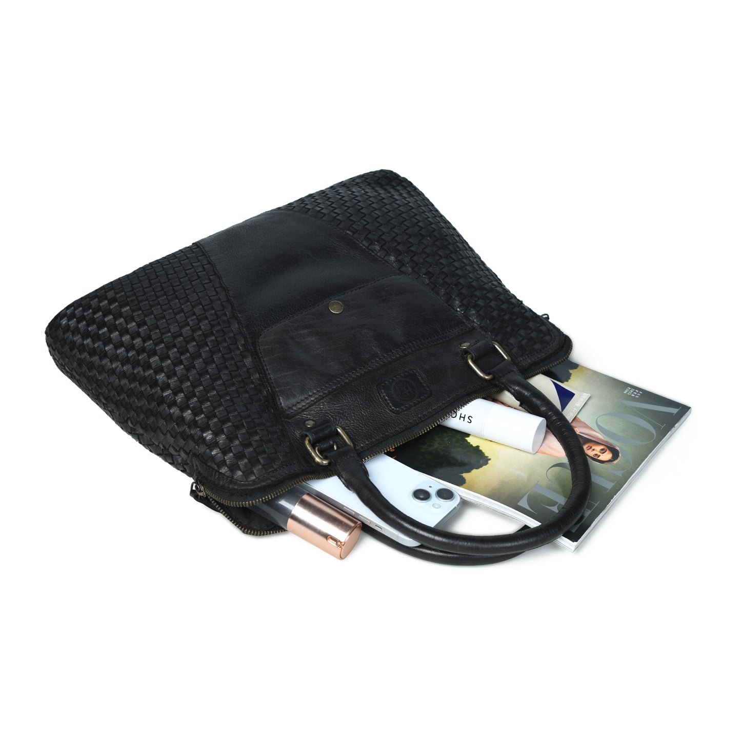 Handwoven Leather Tote Bag for Women with Trolley Sleeve
