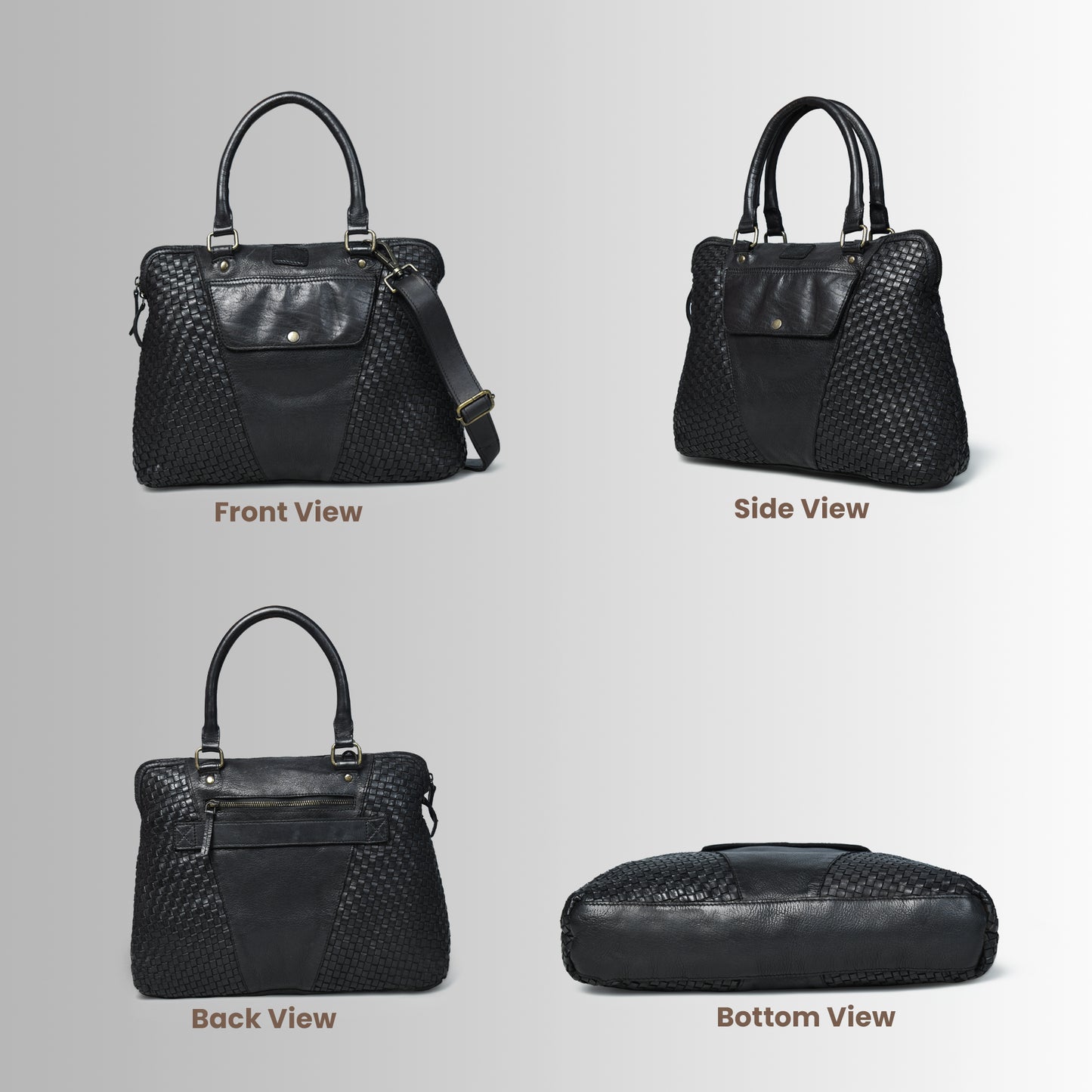 Handwoven Leather Tote Bag for Women with Trolley Sleeve