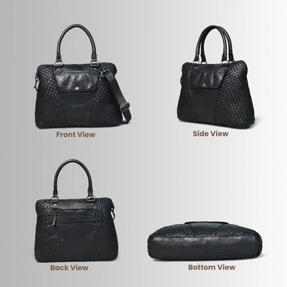 Handwoven Leather Tote Bag for Women with Trolley Sleeve