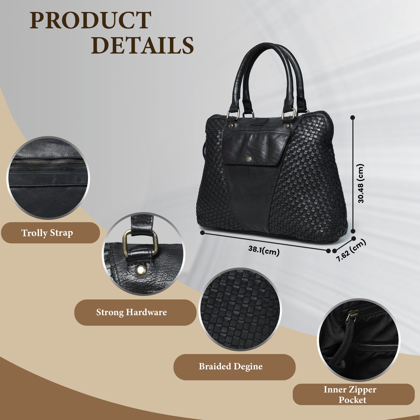 Handwoven Leather Tote Bag for Women with Trolley Sleeve