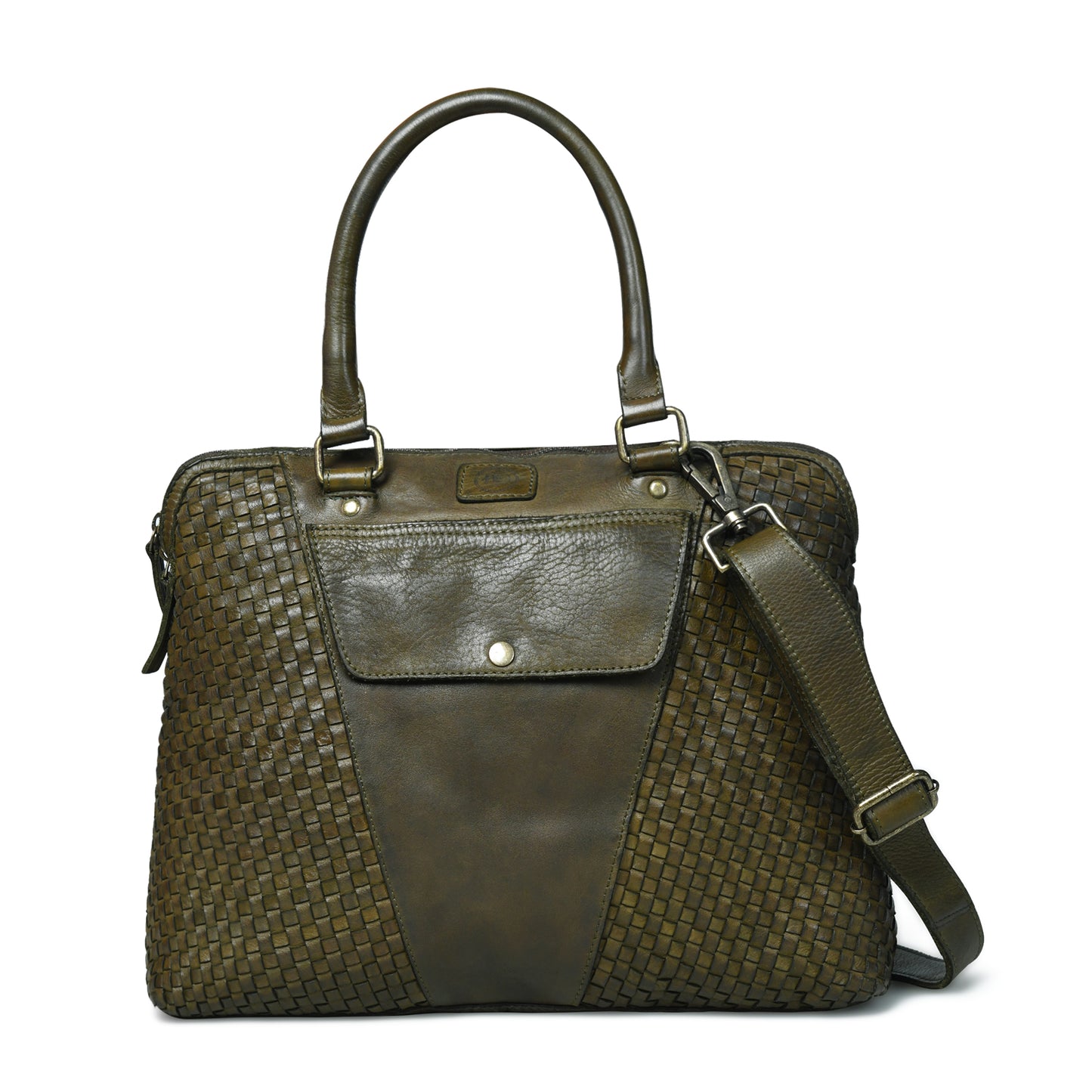 Handwoven Leather Tote Bag for Women with Trolley Sleeve