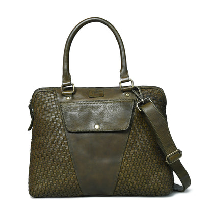Handwoven Leather Tote Bag for Women with Trolley Sleeve