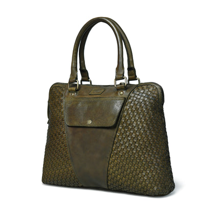 Handwoven Leather Tote Bag for Women with Trolley Sleeve