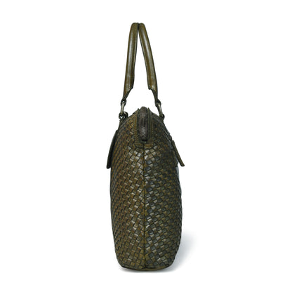 Handwoven Leather Tote Bag for Women with Trolley Sleeve