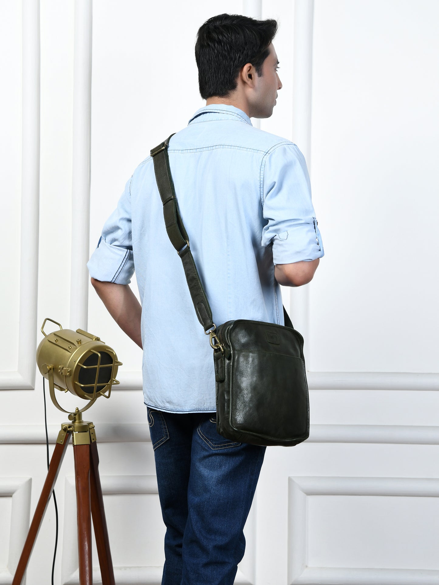 Leather Square Crossbody Bag - Olive Green