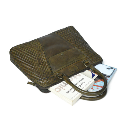 Handwoven Leather Tote Bag for Women with Trolley Sleeve