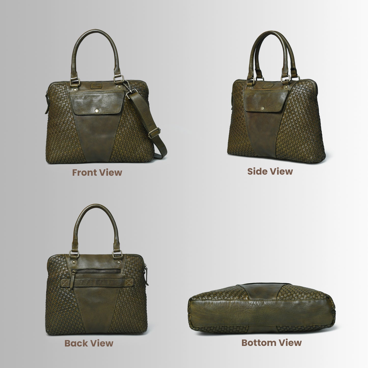 Handwoven Leather Tote Bag for Women with Trolley Sleeve
