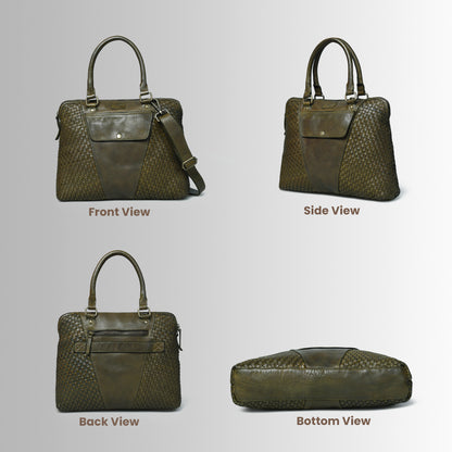 Handwoven Leather Tote Bag for Women with Trolley Sleeve