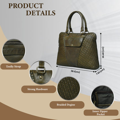 Handwoven Leather Tote Bag for Women with Trolley Sleeve