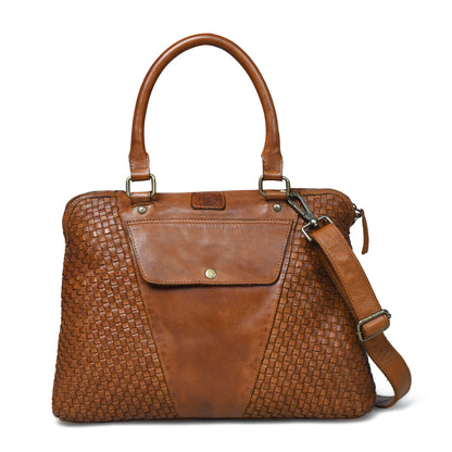 Handwoven Leather Tote Bag for Women with Trolley Sleeve