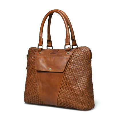 Handwoven Leather Tote Bag for Women with Trolley Sleeve