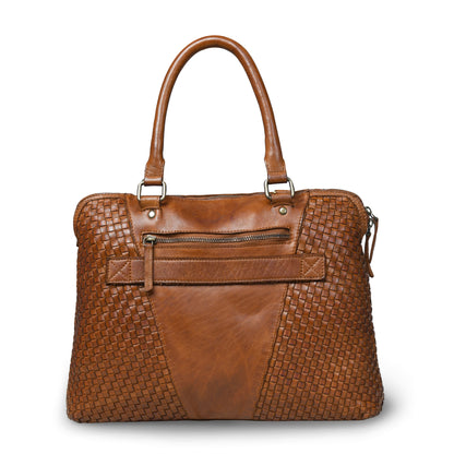 Handwoven Leather Tote Bag for Women with Trolley Sleeve