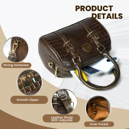 Textured Barrel Satchel - Tan Brown
