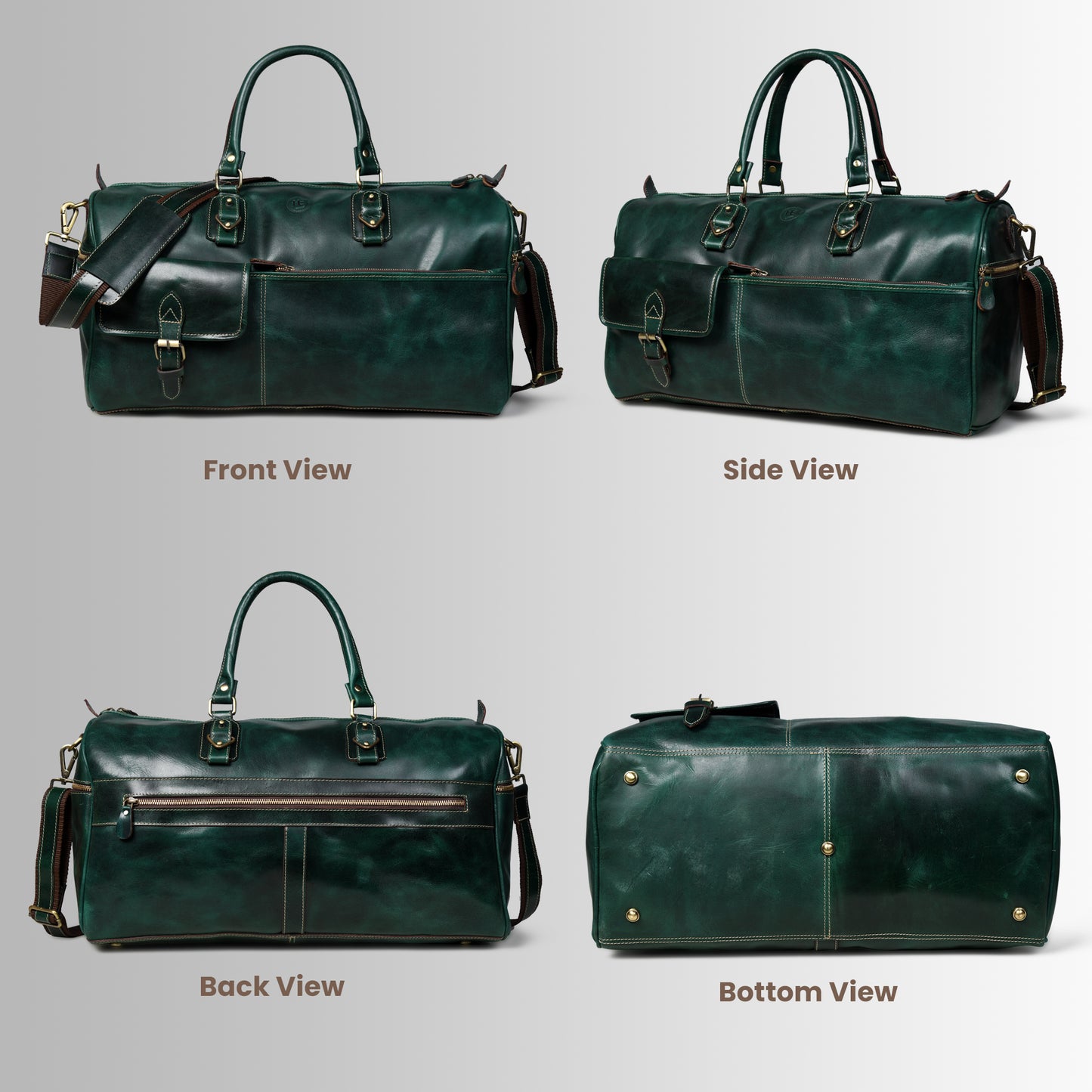 Classic Leather Travel Duffle – Top-Zip Design - Forest Green