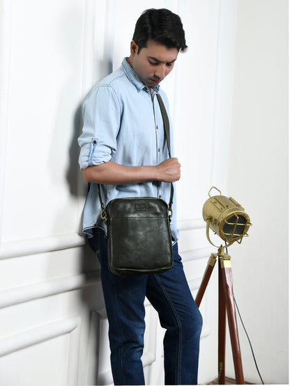 Leather Square Crossbody Bag - Olive Green