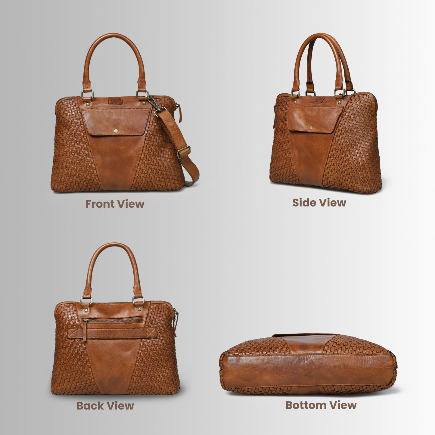 Handwoven Leather Tote Bag for Women with Trolley Sleeve