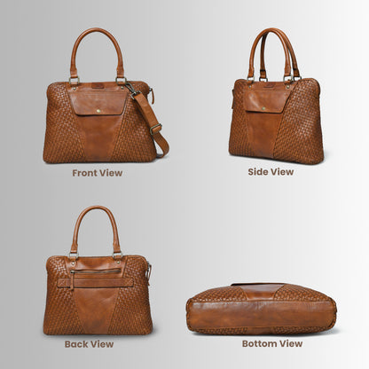 Handwoven Leather Tote Bag for Women with Trolley Sleeve
