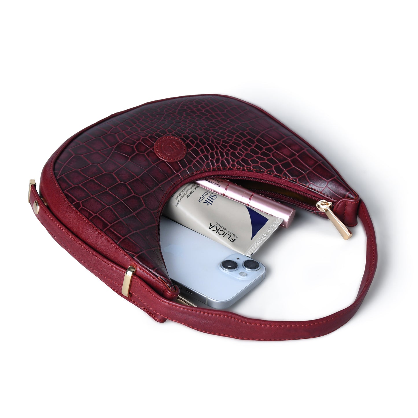 Half Moon Leather Party Bag for Women | Croc Shoulder Bag