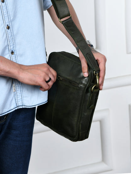 Leather Square Crossbody Bag - Olive Green