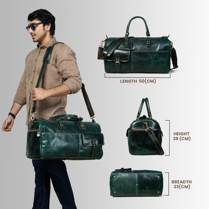 Classic Leather Travel Duffle – Top-Zip Design - Forest Green