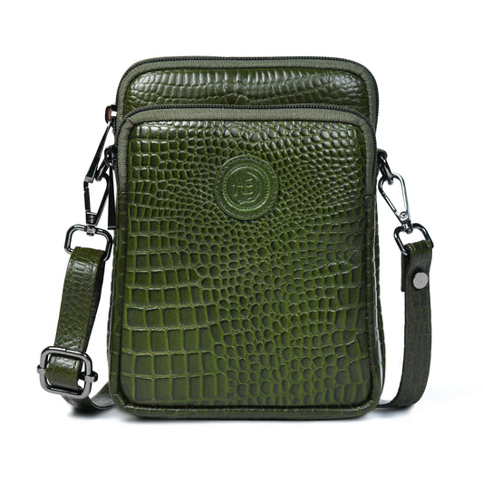 Croc Emposed Sling Bag - Olive Green