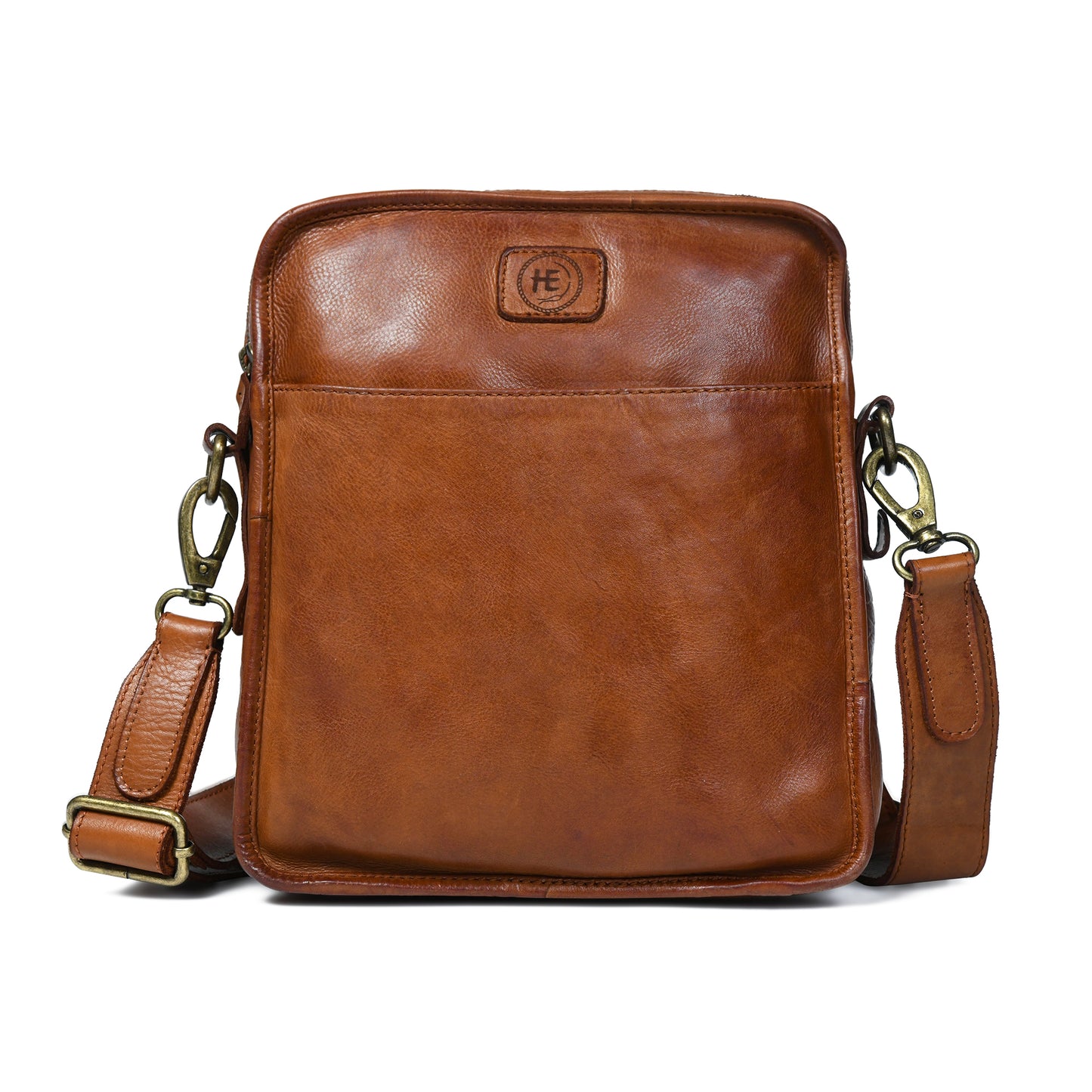Leather Square Crossbody Bag - Tan Brown