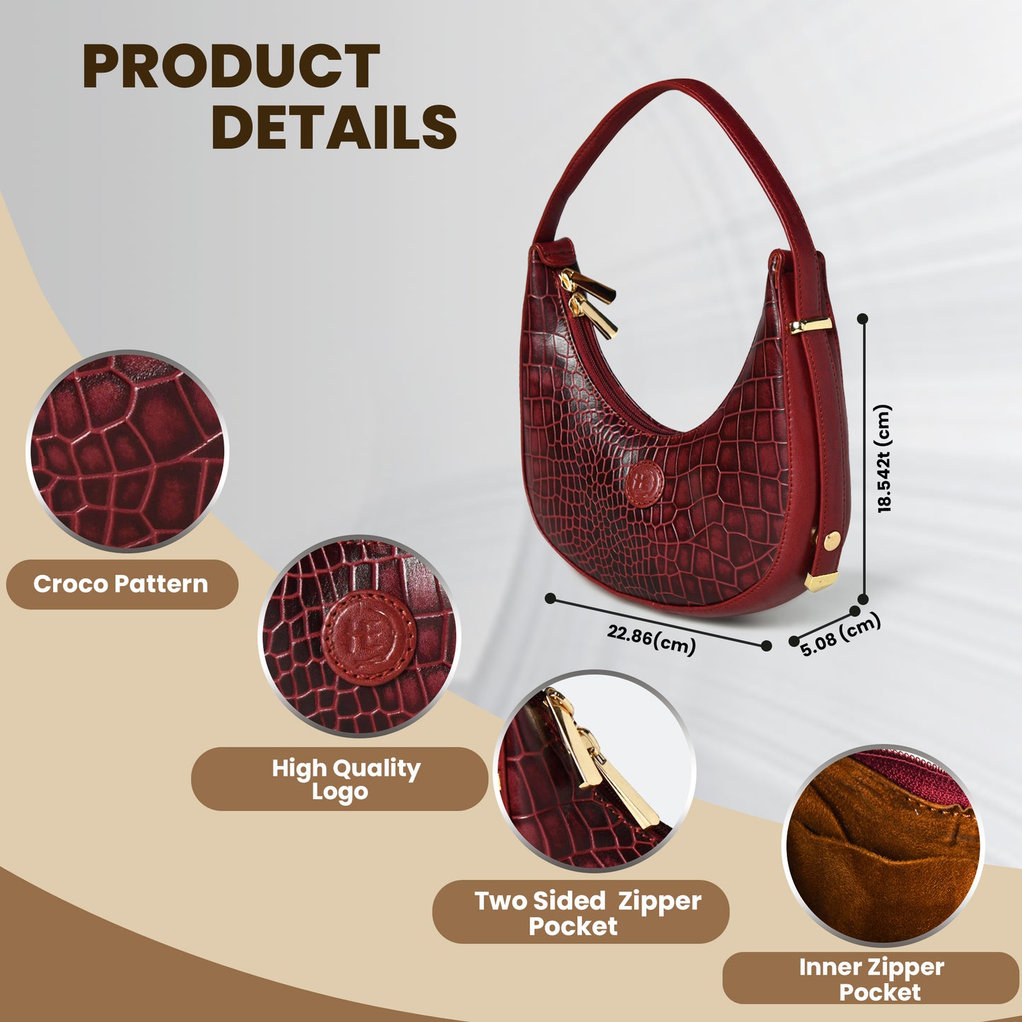 Half Moon Leather Party Bag for Women | Croc Shoulder Bag