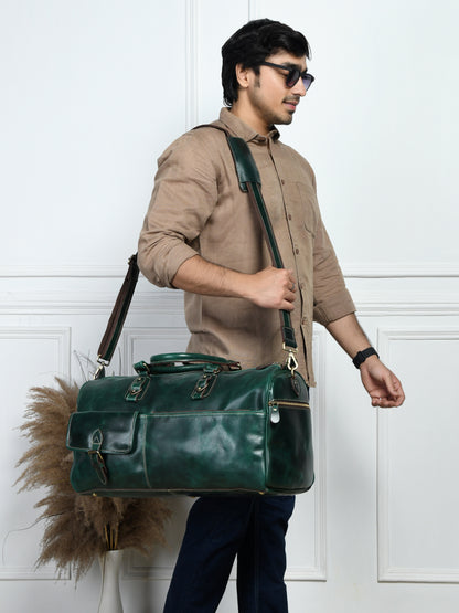 Classic Leather Travel Duffle – Top-Zip Design - Forest Green